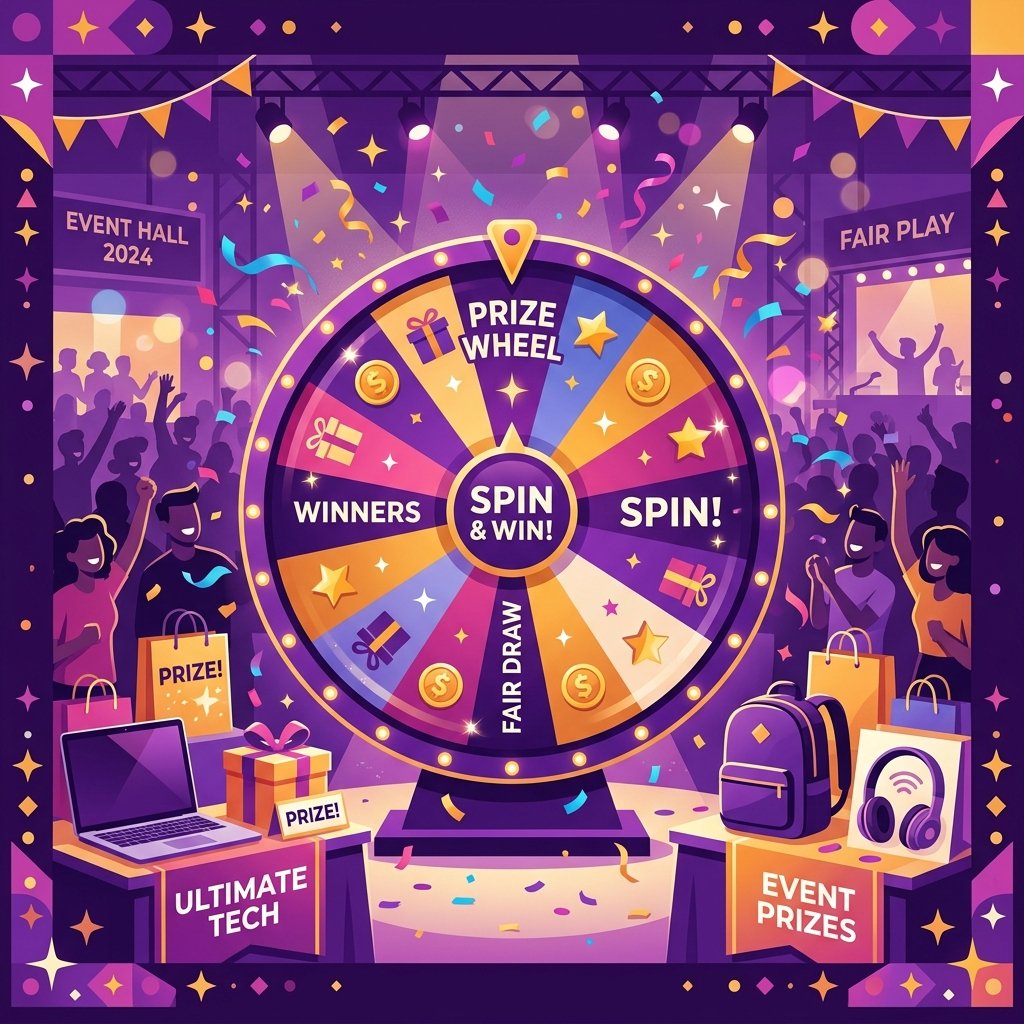 A prize wheel mid-spin at a live event surrounded by confetti